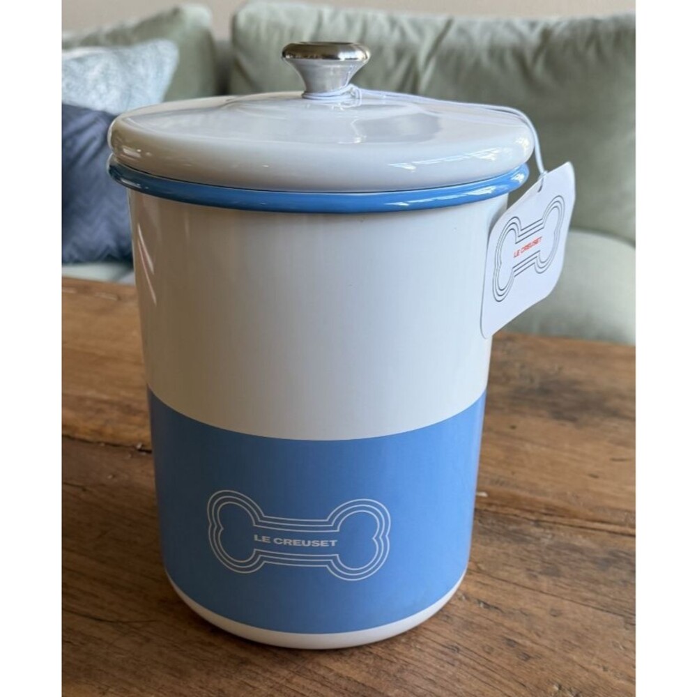 Le Creuset Enamel On Steel Pet Collection Treat Jar Light Blue NEW